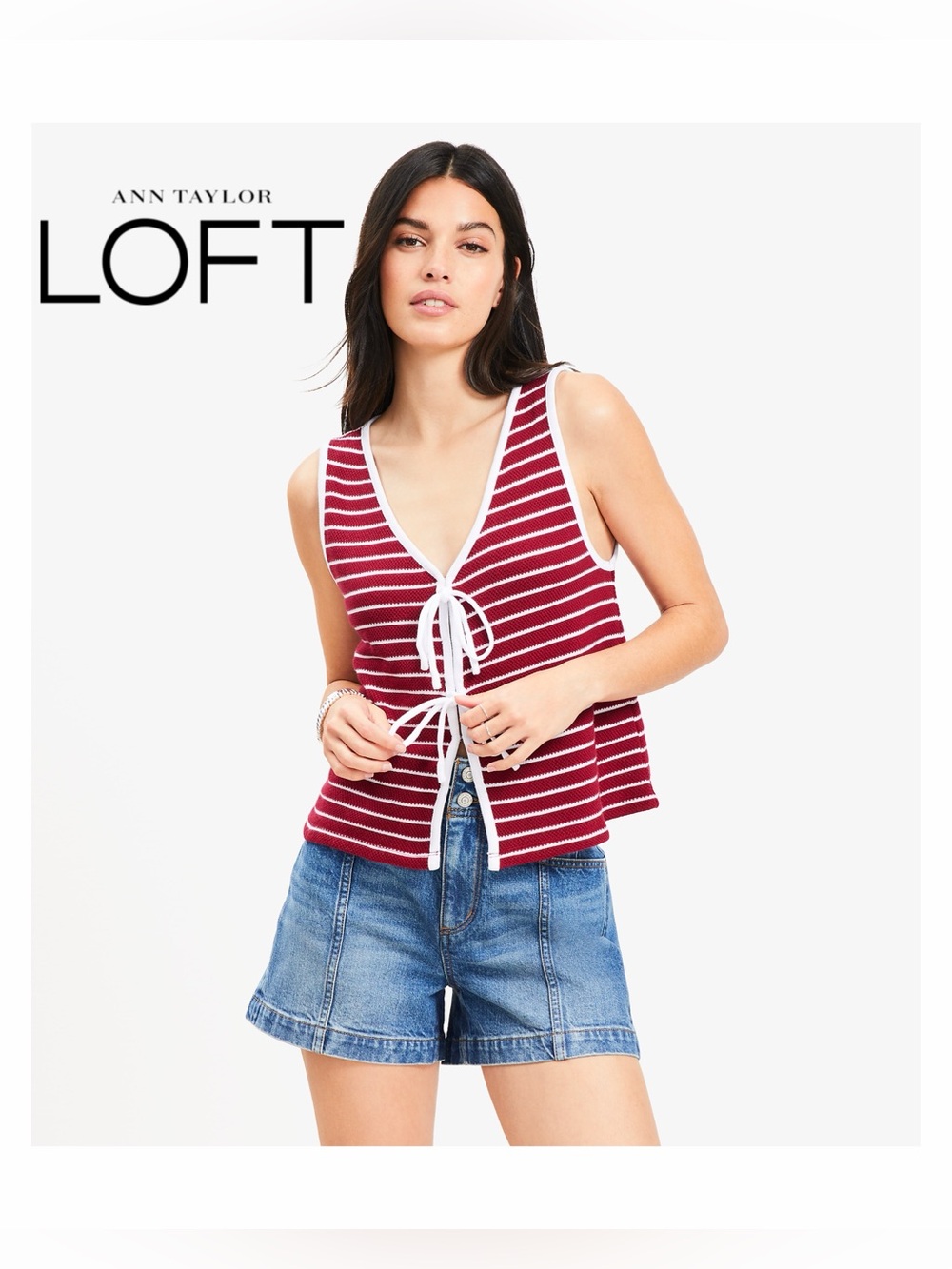 🆕 LOFT Tie Vest Top in Crimson Blush Red size S